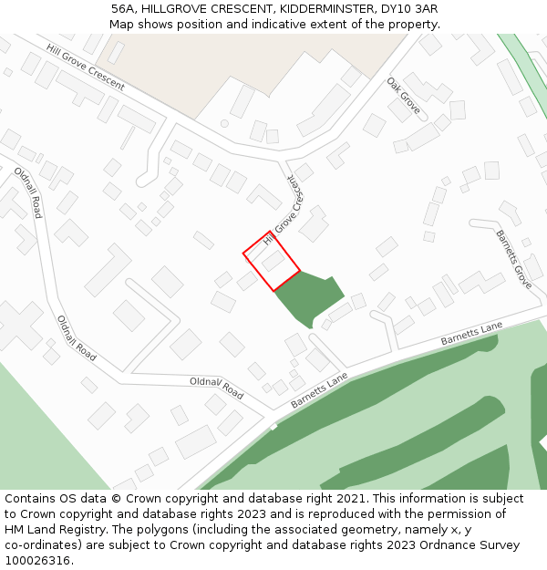 56A, HILLGROVE CRESCENT, KIDDERMINSTER, DY10 3AR: Location map and indicative extent of plot