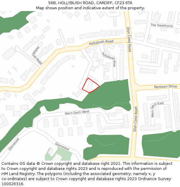 56B, HOLLYBUSH ROAD, CARDIFF, CF23 6TA: Location map and indicative extent of plot
