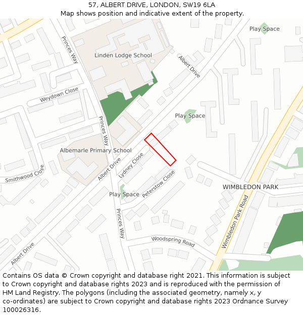 57, ALBERT DRIVE, LONDON, SW19 6LA: Location map and indicative extent of plot