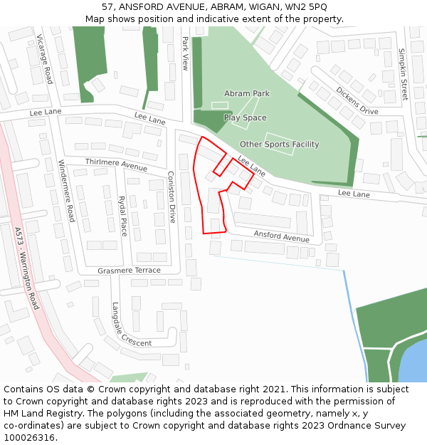 57, ANSFORD AVENUE, ABRAM, WIGAN, WN2 5PQ: Location map and indicative extent of plot
