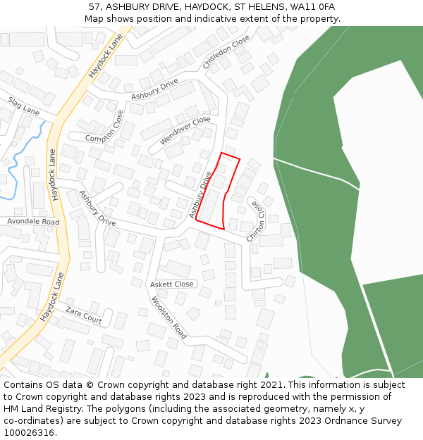 57, ASHBURY DRIVE, HAYDOCK, ST HELENS, WA11 0FA: Location map and indicative extent of plot