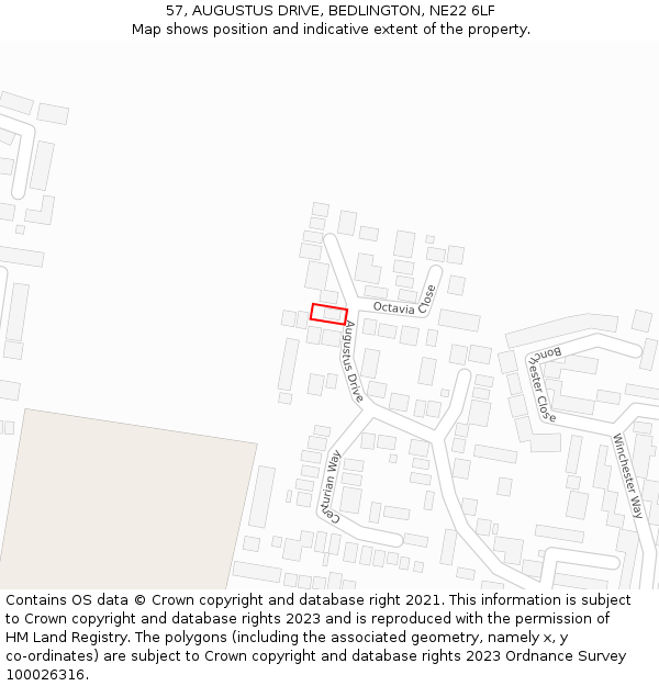 57, AUGUSTUS DRIVE, BEDLINGTON, NE22 6LF: Location map and indicative extent of plot