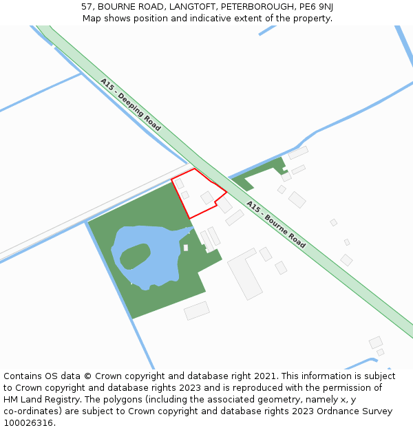 57, BOURNE ROAD, LANGTOFT, PETERBOROUGH, PE6 9NJ: Location map and indicative extent of plot