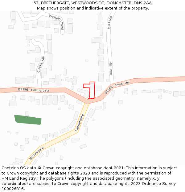 57, BRETHERGATE, WESTWOODSIDE, DONCASTER, DN9 2AA: Location map and indicative extent of plot