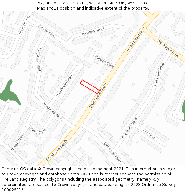 57, BROAD LANE SOUTH, WOLVERHAMPTON, WV11 3RX: Location map and indicative extent of plot