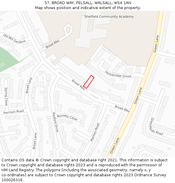 57, BROAD WAY, PELSALL, WALSALL, WS4 1AN: Location map and indicative extent of plot