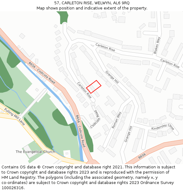 57, CARLETON RISE, WELWYN, AL6 9RQ: Location map and indicative extent of plot