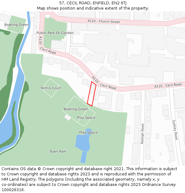 57, CECIL ROAD, ENFIELD, EN2 6TJ: Location map and indicative extent of plot