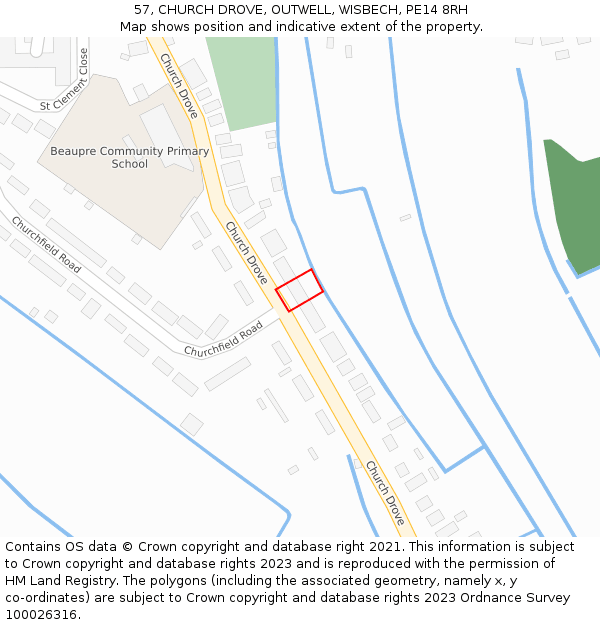 57, CHURCH DROVE, OUTWELL, WISBECH, PE14 8RH: Location map and indicative extent of plot