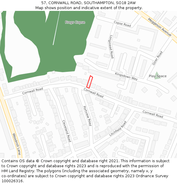 57, CORNWALL ROAD, SOUTHAMPTON, SO18 2AW: Location map and indicative extent of plot