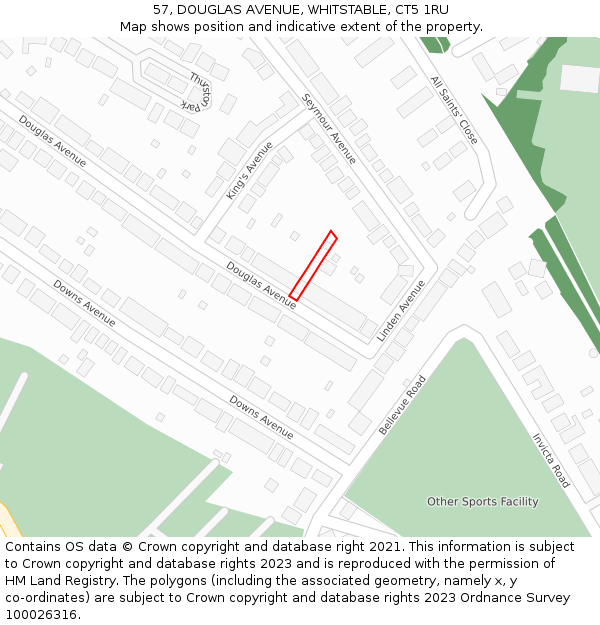 57, DOUGLAS AVENUE, WHITSTABLE, CT5 1RU: Location map and indicative extent of plot