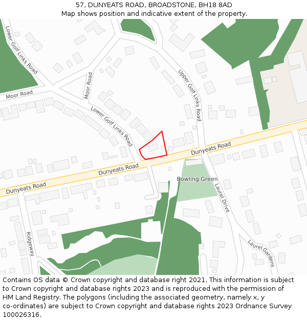 57, DUNYEATS ROAD, BROADSTONE, BH18 8AD: Location map and indicative extent of plot
