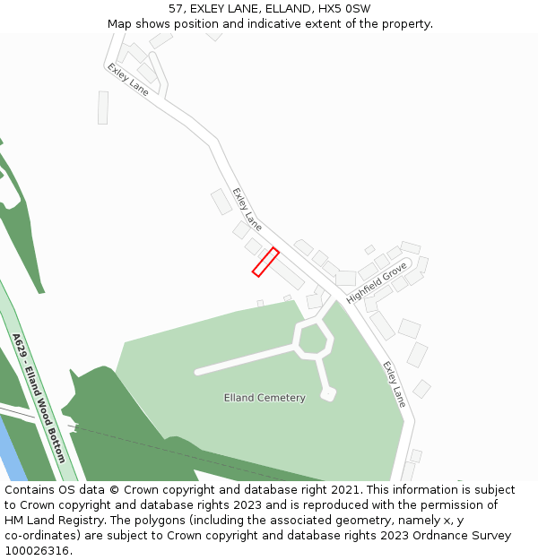 57, EXLEY LANE, ELLAND, HX5 0SW: Location map and indicative extent of plot