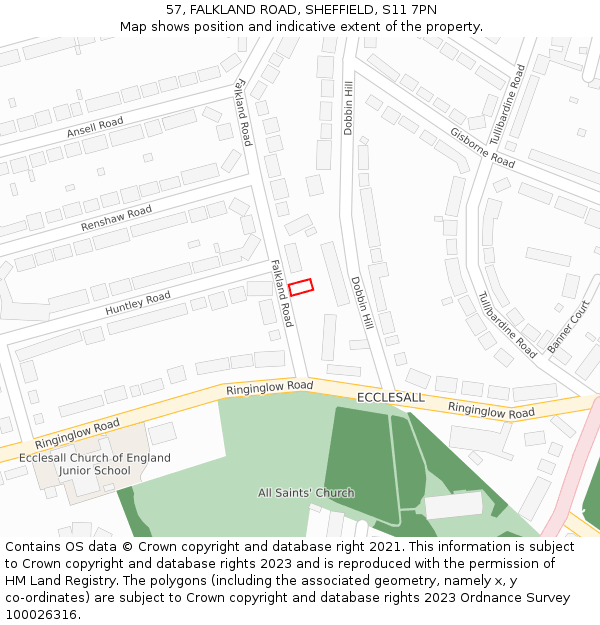 57, FALKLAND ROAD, SHEFFIELD, S11 7PN: Location map and indicative extent of plot