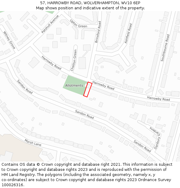 57, HARROWBY ROAD, WOLVERHAMPTON, WV10 6EP: Location map and indicative extent of plot