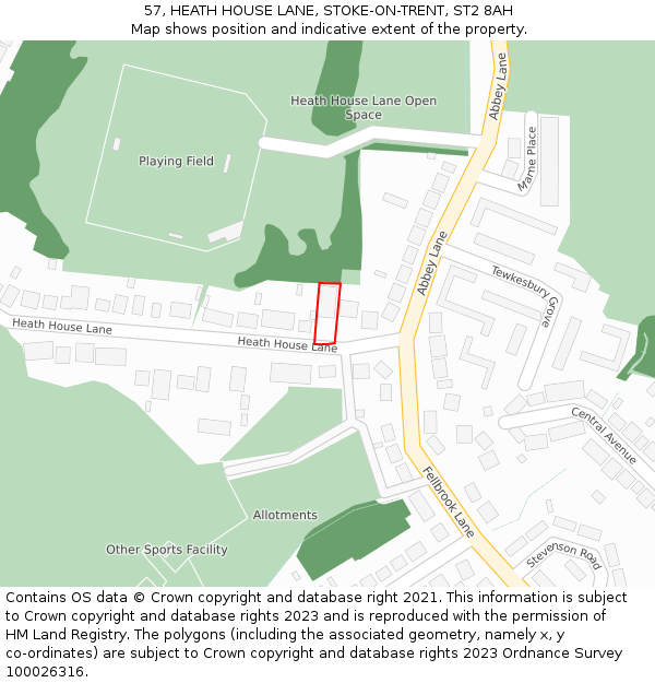 57, HEATH HOUSE LANE, STOKE-ON-TRENT, ST2 8AH: Location map and indicative extent of plot