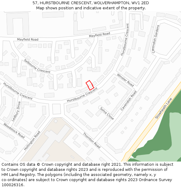 57, HURSTBOURNE CRESCENT, WOLVERHAMPTON, WV1 2ED: Location map and indicative extent of plot