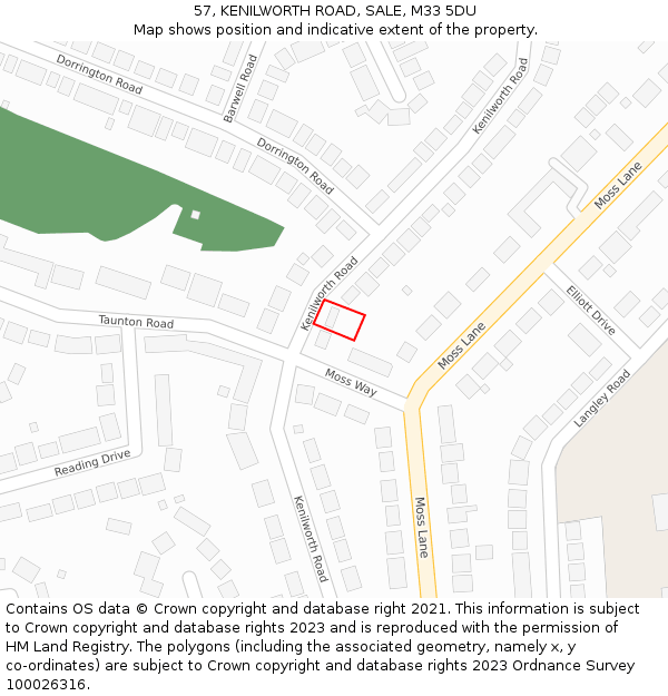 57, KENILWORTH ROAD, SALE, M33 5DU: Location map and indicative extent of plot