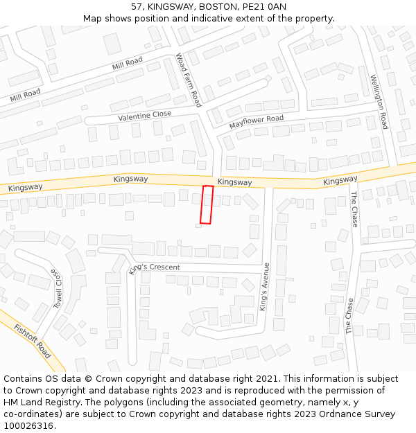 57, KINGSWAY, BOSTON, PE21 0AN: Location map and indicative extent of plot