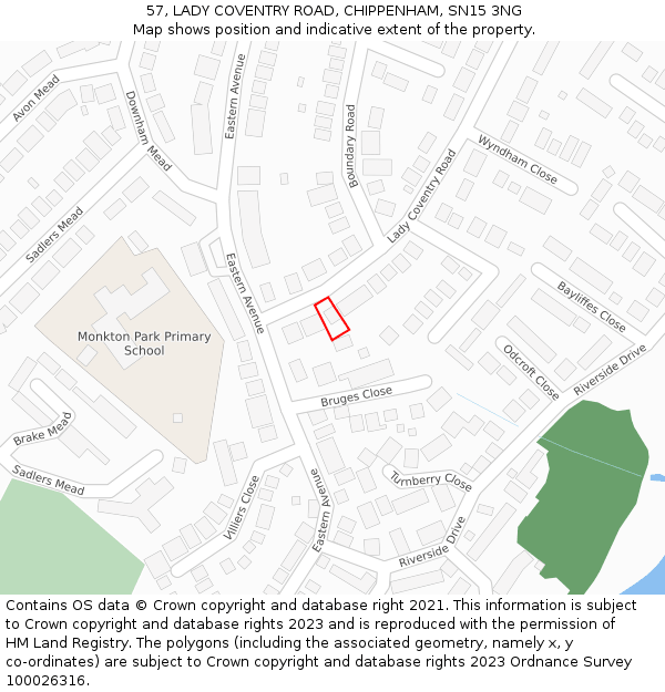 57, LADY COVENTRY ROAD, CHIPPENHAM, SN15 3NG: Location map and indicative extent of plot