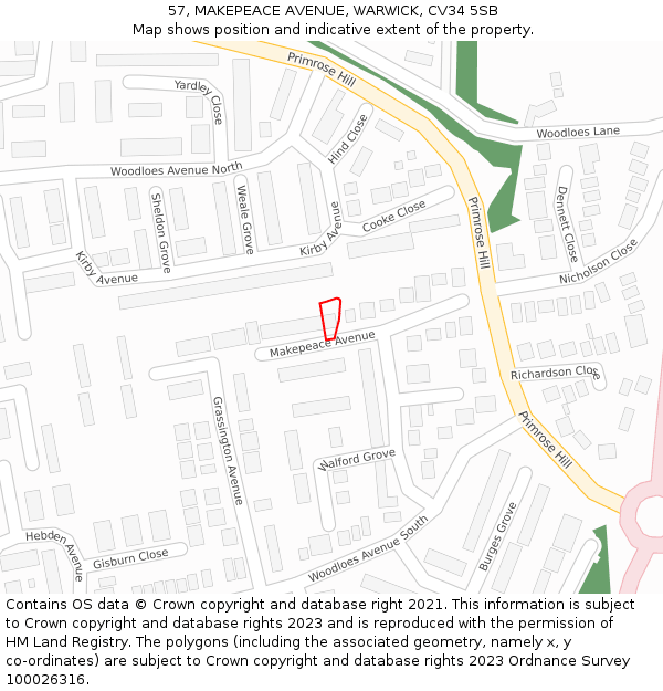 57, MAKEPEACE AVENUE, WARWICK, CV34 5SB: Location map and indicative extent of plot