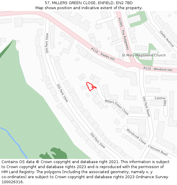 57, MILLERS GREEN CLOSE, ENFIELD, EN2 7BD: Location map and indicative extent of plot