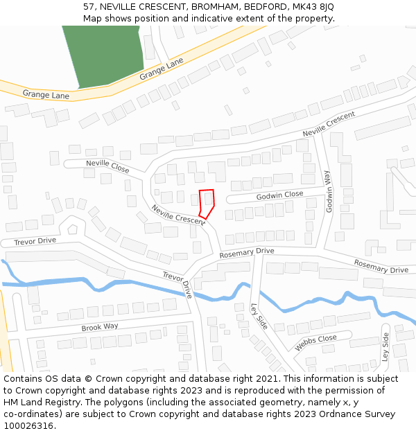 57, NEVILLE CRESCENT, BROMHAM, BEDFORD, MK43 8JQ: Location map and indicative extent of plot