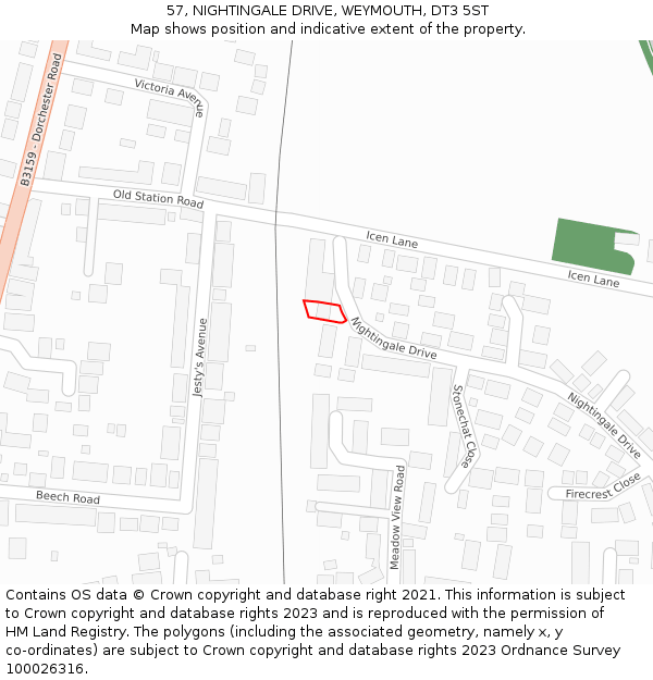 57, NIGHTINGALE DRIVE, WEYMOUTH, DT3 5ST: Location map and indicative extent of plot