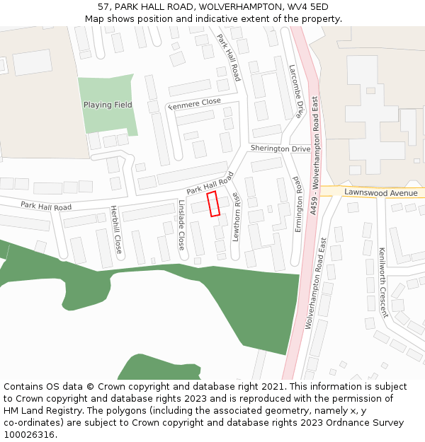 57, PARK HALL ROAD, WOLVERHAMPTON, WV4 5ED: Location map and indicative extent of plot