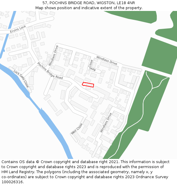 57, POCHINS BRIDGE ROAD, WIGSTON, LE18 4NR: Location map and indicative extent of plot