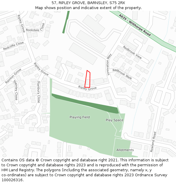 57, RIPLEY GROVE, BARNSLEY, S75 2RX: Location map and indicative extent of plot