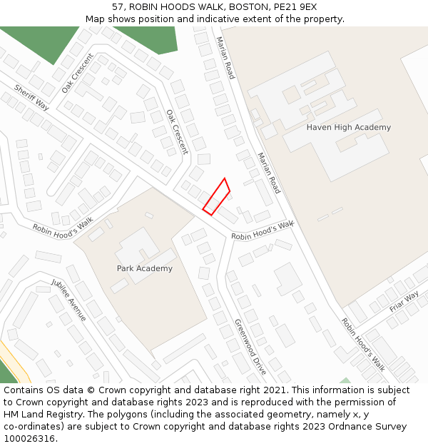 57, ROBIN HOODS WALK, BOSTON, PE21 9EX: Location map and indicative extent of plot