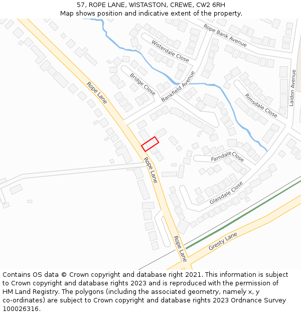 57, ROPE LANE, WISTASTON, CREWE, CW2 6RH: Location map and indicative extent of plot