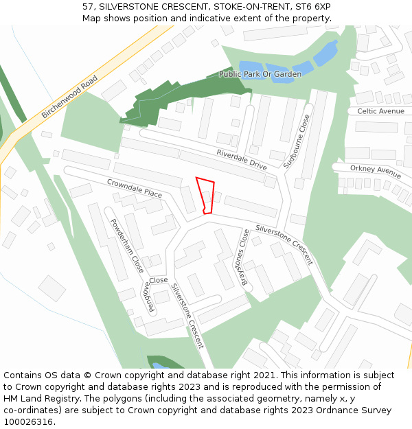57, SILVERSTONE CRESCENT, STOKE-ON-TRENT, ST6 6XP: Location map and indicative extent of plot