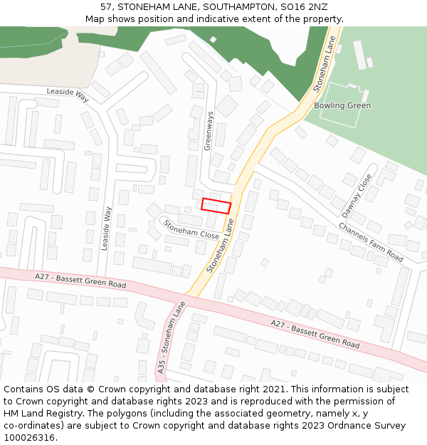 57, STONEHAM LANE, SOUTHAMPTON, SO16 2NZ: Location map and indicative extent of plot