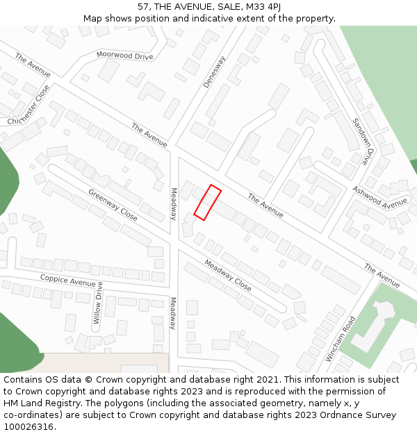 57, THE AVENUE, SALE, M33 4PJ: Location map and indicative extent of plot