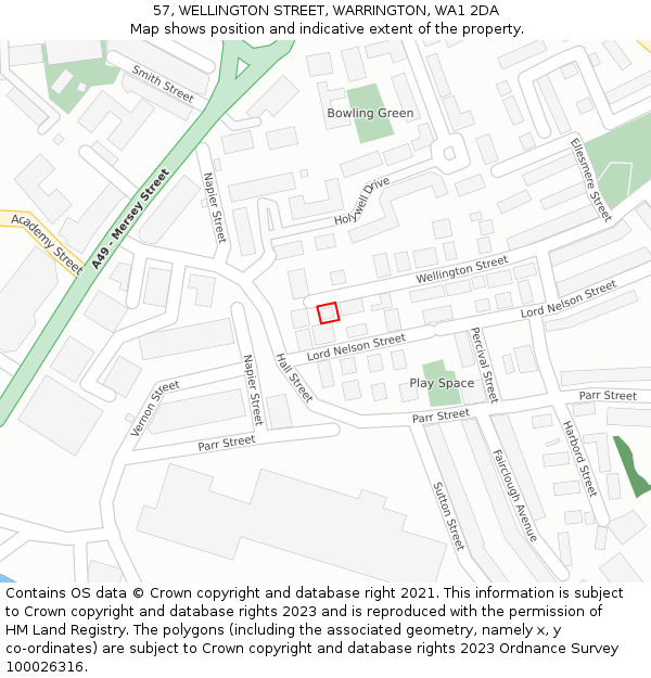 57, WELLINGTON STREET, WARRINGTON, WA1 2DA: Location map and indicative extent of plot