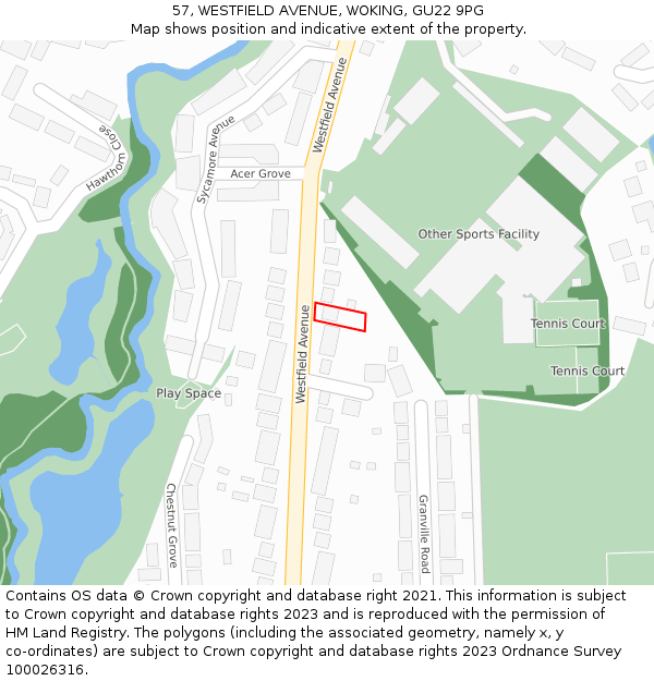 57, WESTFIELD AVENUE, WOKING, GU22 9PG: Location map and indicative extent of plot