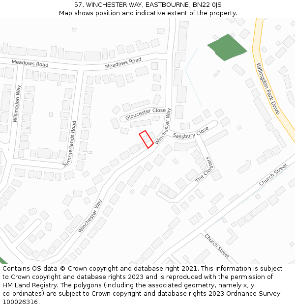 57, WINCHESTER WAY, EASTBOURNE, BN22 0JS: Location map and indicative extent of plot