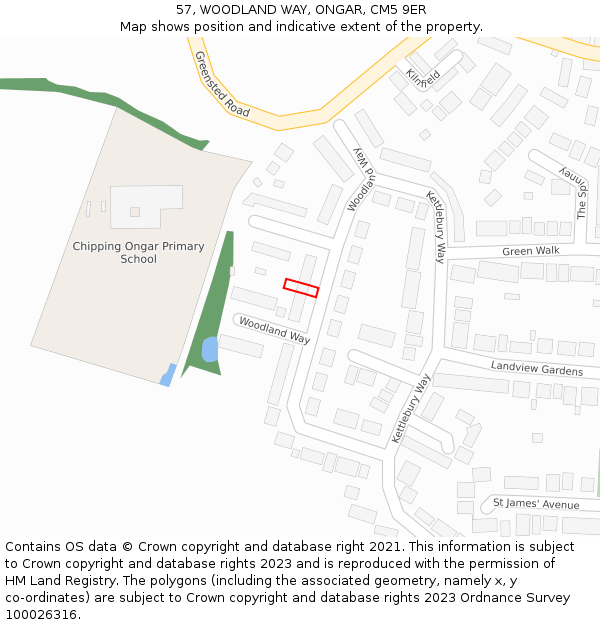 57, WOODLAND WAY, ONGAR, CM5 9ER: Location map and indicative extent of plot