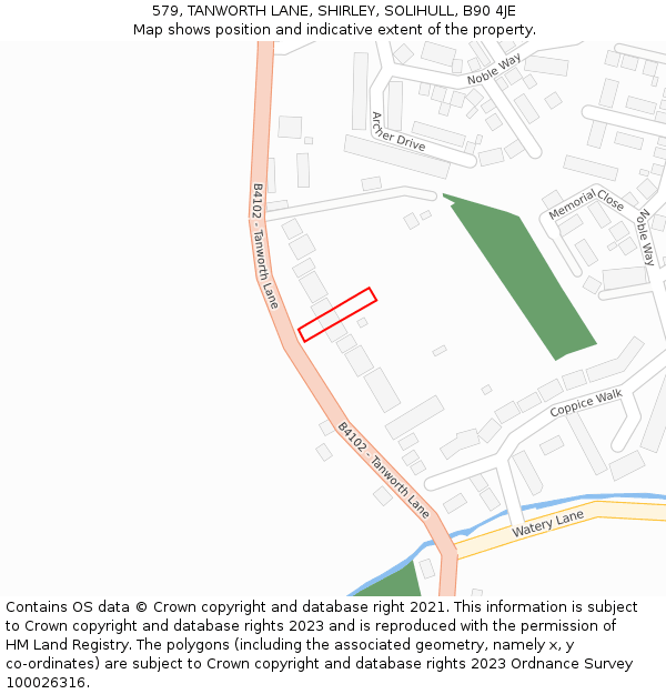 579, TANWORTH LANE, SHIRLEY, SOLIHULL, B90 4JE: Location map and indicative extent of plot