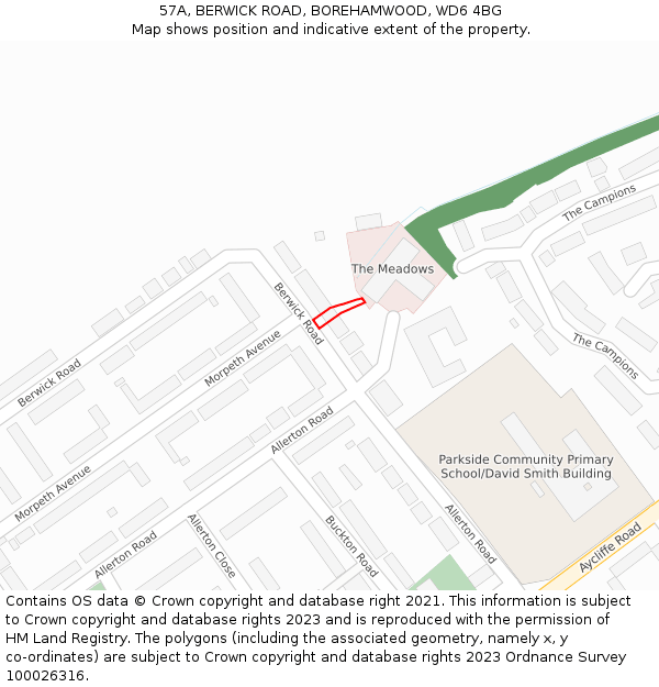 57A, BERWICK ROAD, BOREHAMWOOD, WD6 4BG: Location map and indicative extent of plot