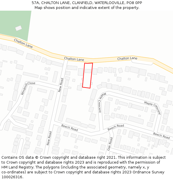 57A, CHALTON LANE, CLANFIELD, WATERLOOVILLE, PO8 0PP: Location map and indicative extent of plot