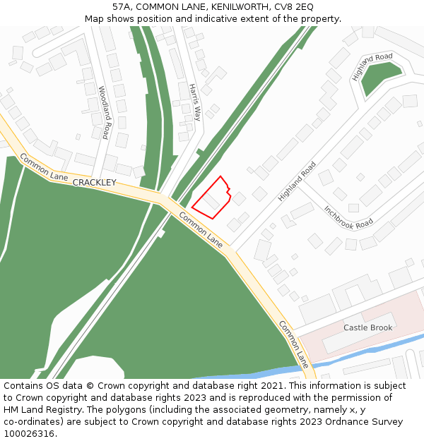 57A, COMMON LANE, KENILWORTH, CV8 2EQ: Location map and indicative extent of plot