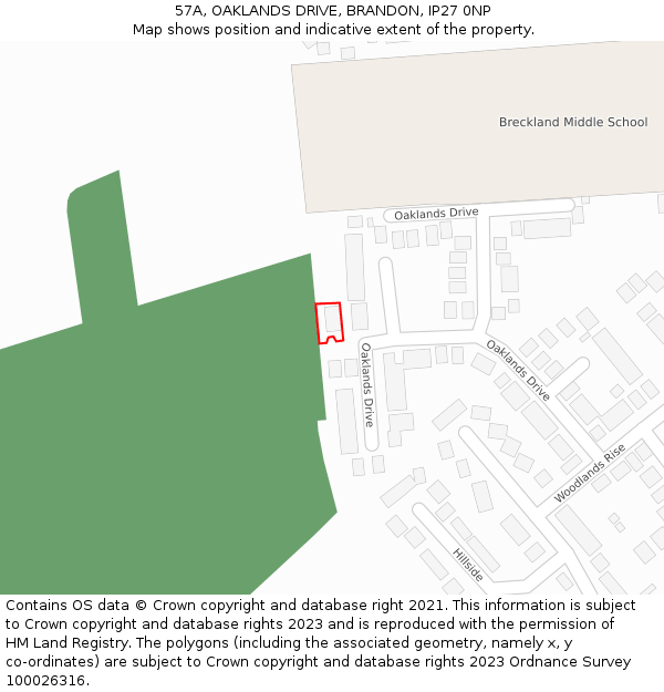 57A, OAKLANDS DRIVE, BRANDON, IP27 0NP: Location map and indicative extent of plot