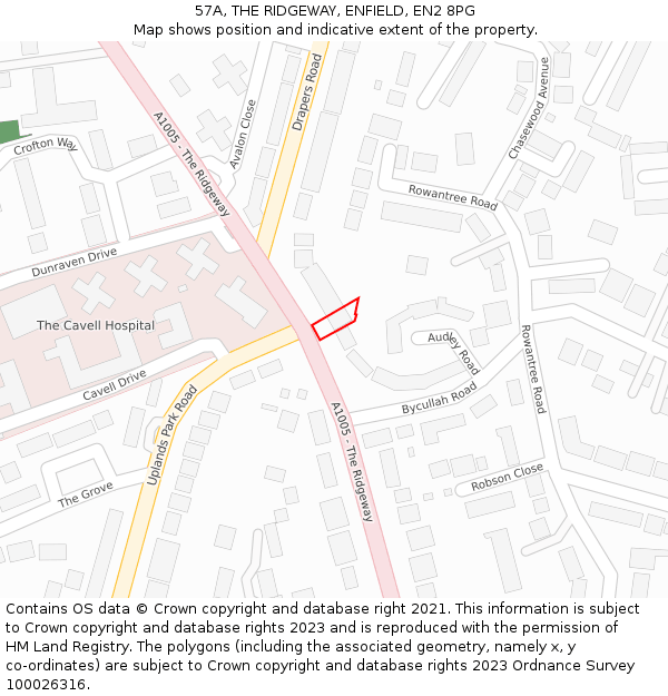 57A, THE RIDGEWAY, ENFIELD, EN2 8PG: Location map and indicative extent of plot