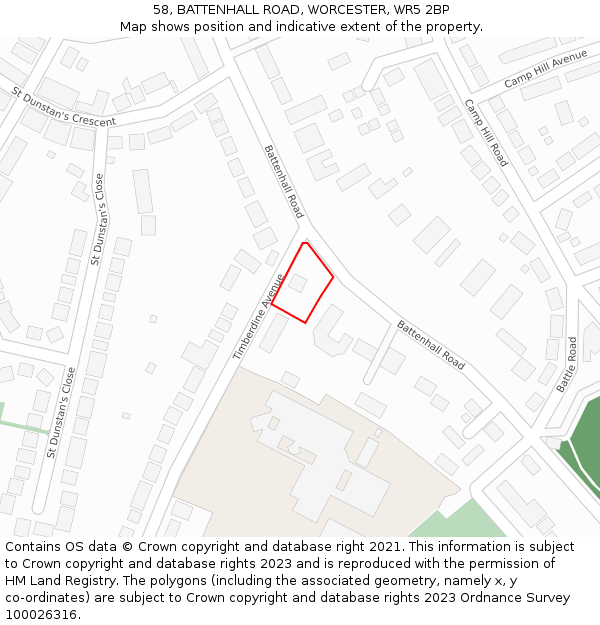 58, BATTENHALL ROAD, WORCESTER, WR5 2BP: Location map and indicative extent of plot
