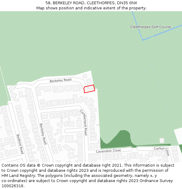 58, BERKELEY ROAD, CLEETHORPES, DN35 0NX: Location map and indicative extent of plot