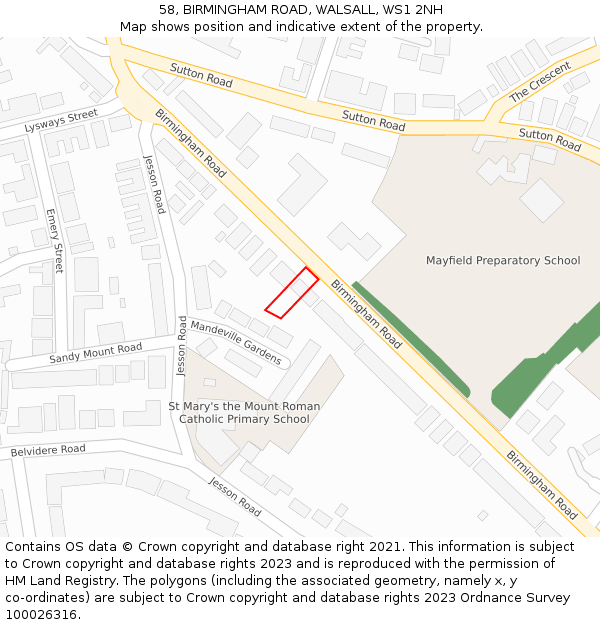 58, BIRMINGHAM ROAD, WALSALL, WS1 2NH: Location map and indicative extent of plot
