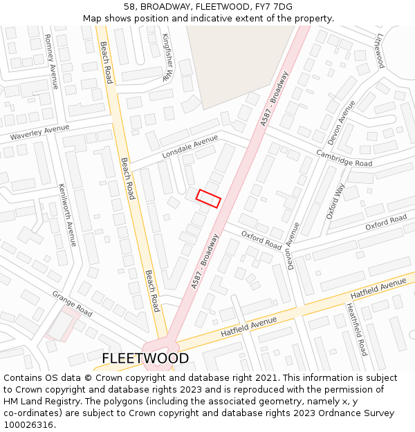 58, BROADWAY, FLEETWOOD, FY7 7DG: Location map and indicative extent of plot